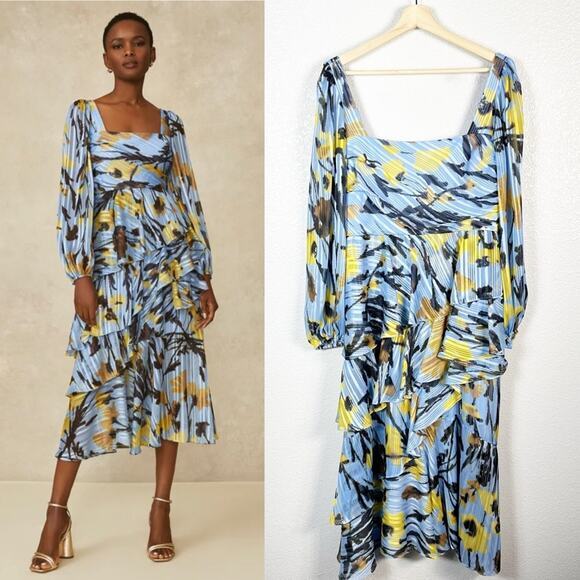 Pearl‎ by Lela Rose NWT Womens Metallic Floral Square Neck Dress Size 12